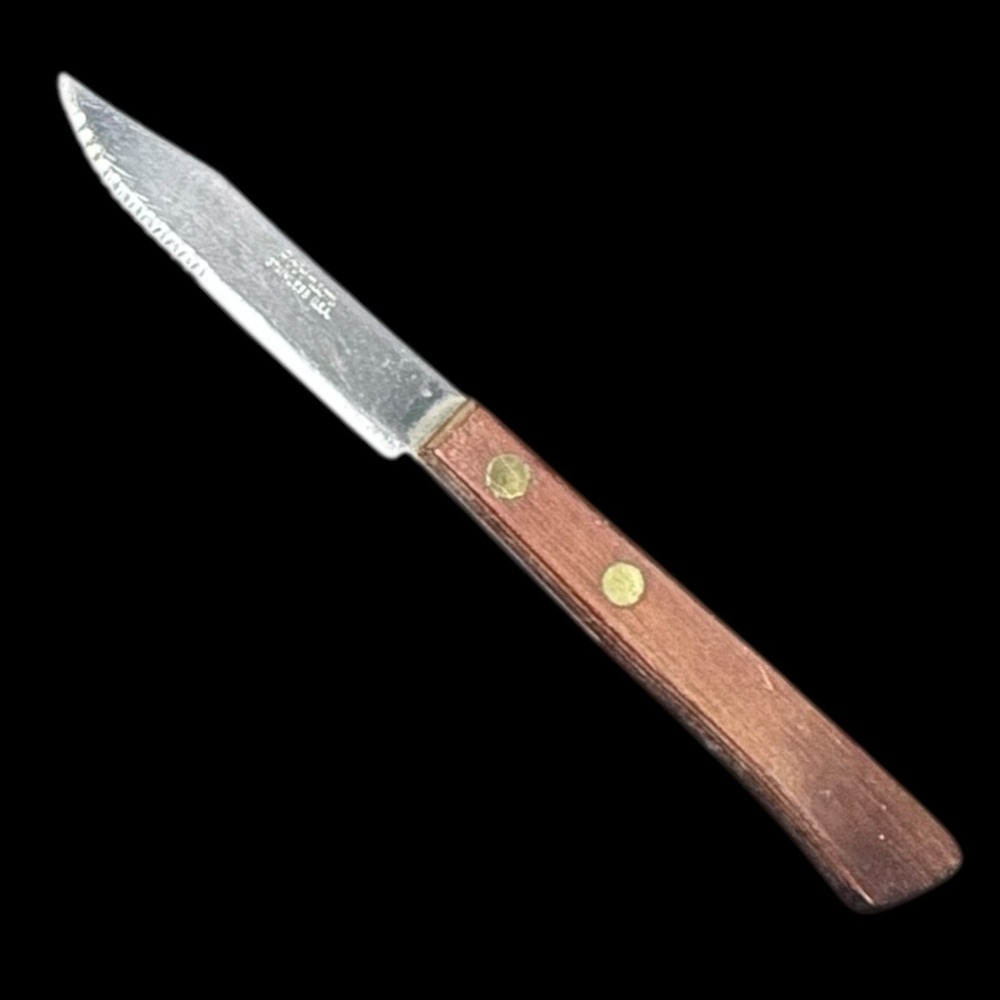 Vtg Robinson 7" Kitchen Knife w/3"‎ Serrated Stainless Blade Wood Handle USA